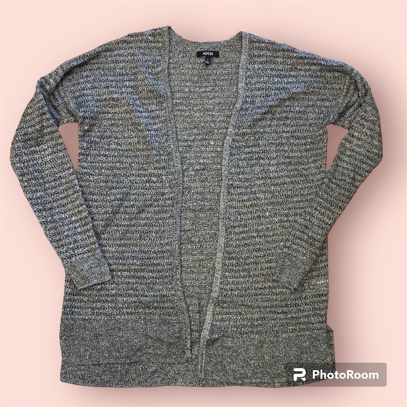 Apt 9 Cardigan Eyelet Sweater Open Front Step Hem Grey Large - Picture 1 of 11